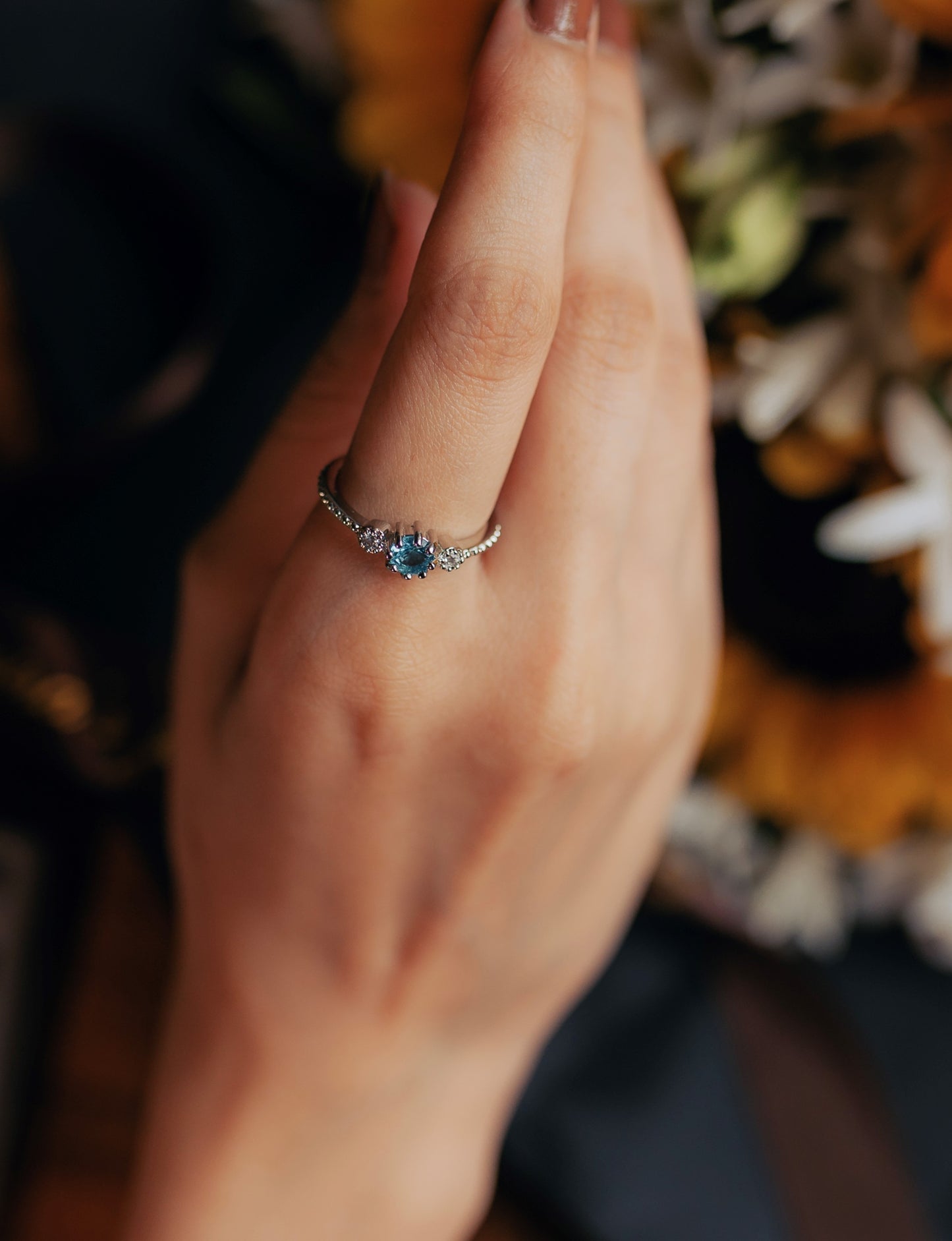 Celeste Blue Topaz Ring – Dainty Silver Engagement or Promise Ring