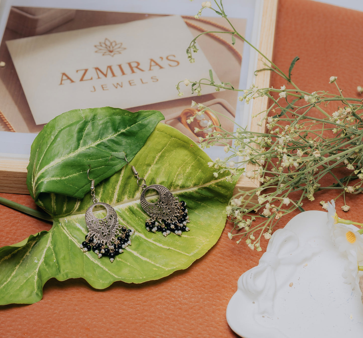 Antique Silver Jhumka Earrings with Black Bead Detailing – Azmira’s Jewels