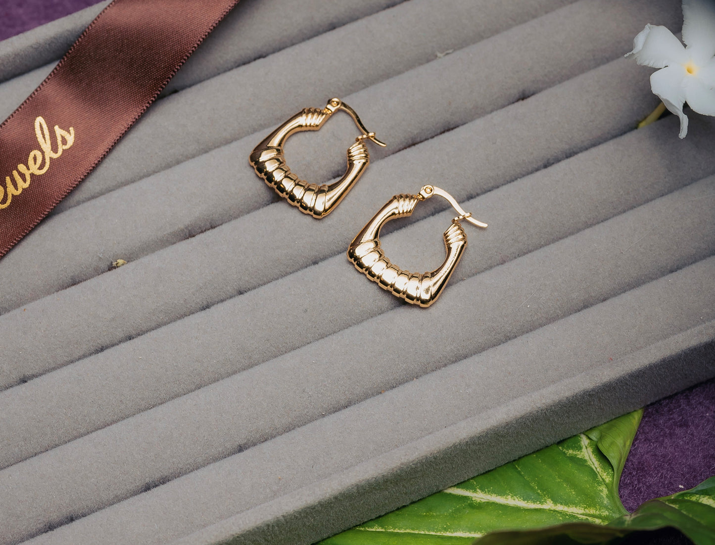 Gold Beaded Square Hoop Earrings – Stainless Steel | Azmira’s Jewels