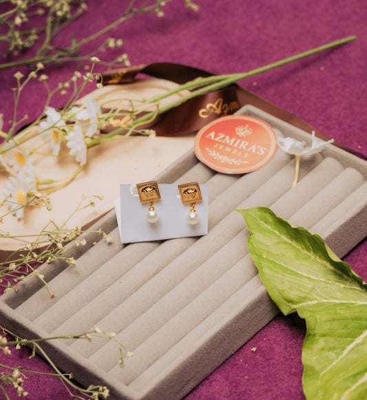 Hermès-Inspired Gold Stud Earrings with Pearl Drop – Stainless Steel