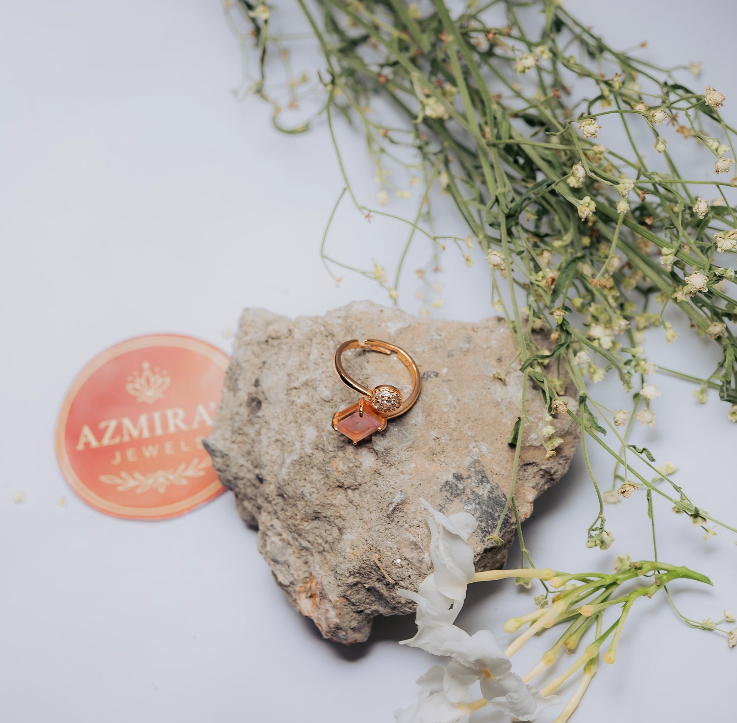 Blush Radiance Dual Stone Ring – Rose Gold Statement Elegance
