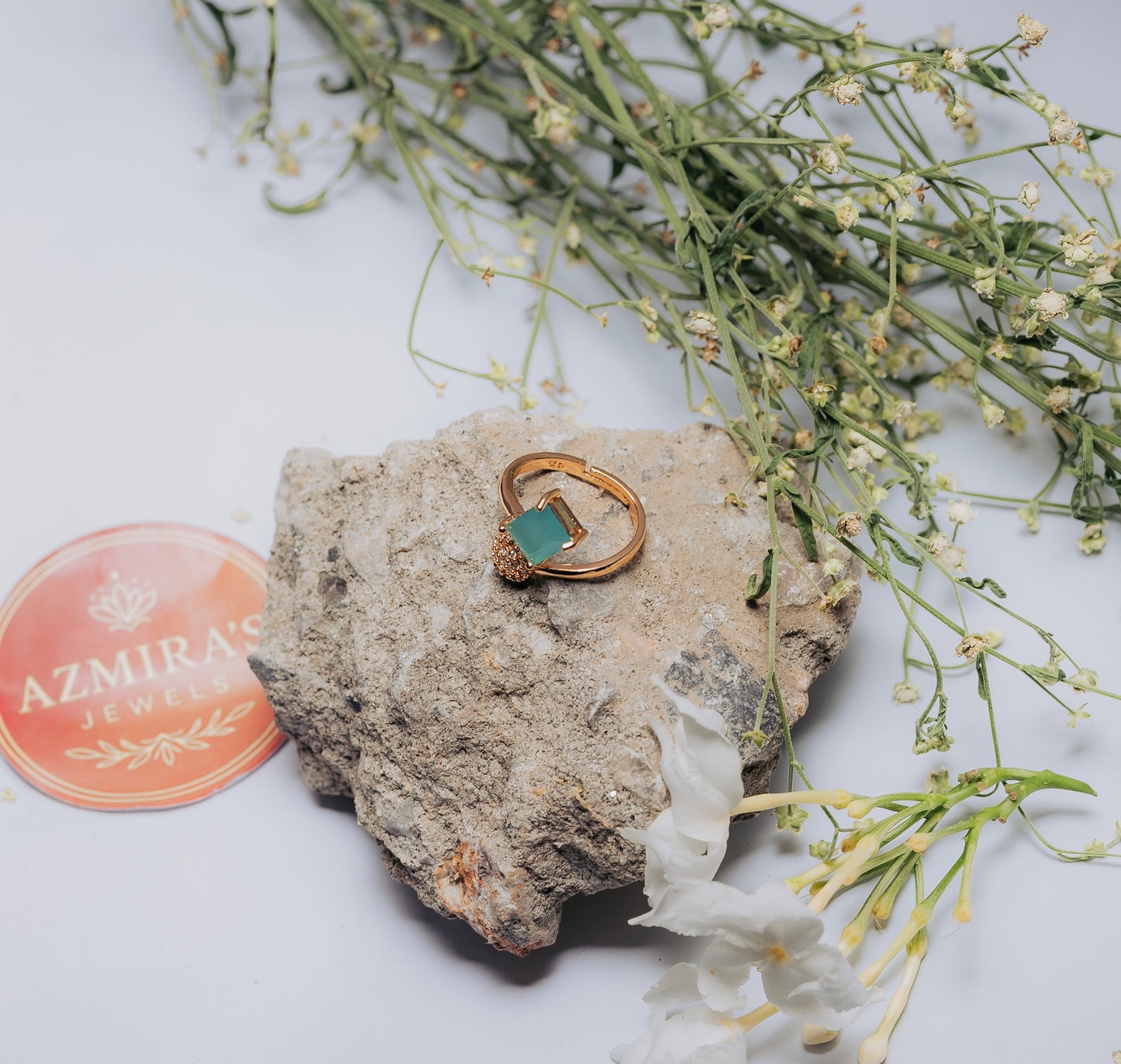 Emerald Aura Open Ring – Teal Green & Crystal Sparkle