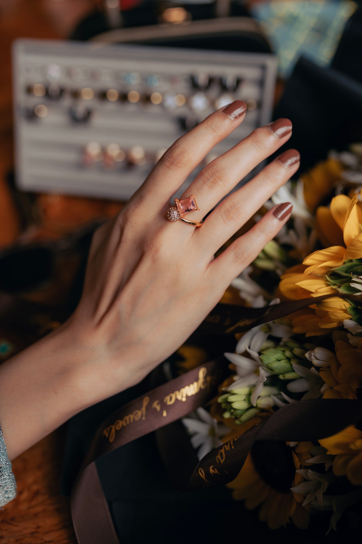 Blush Radiance Dual Stone Ring – Rose Gold Statement Elegance