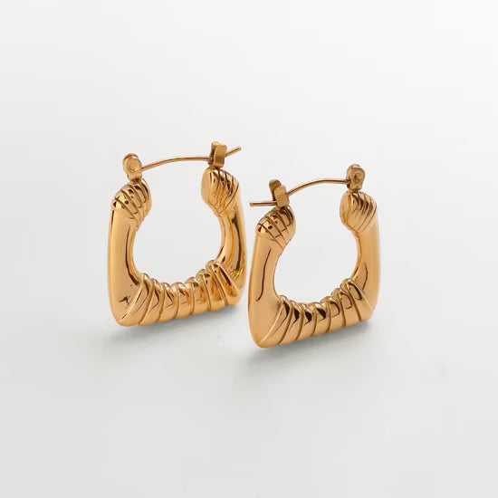 Gold Beaded Square Hoop Earrings – Stainless Steel | Azmira’s Jewels