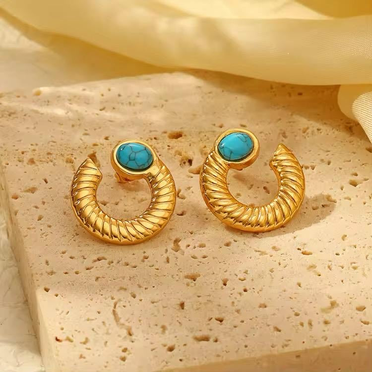Golden Hoops with Feroza Nug Accent