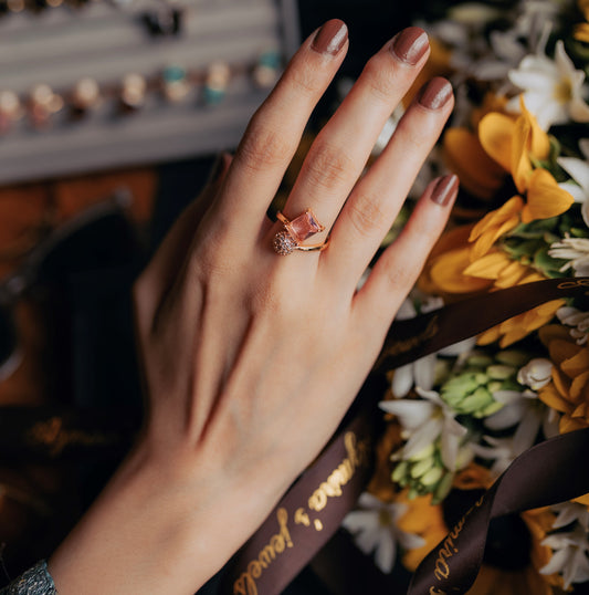 Blush Radiance Dual Stone Ring – Rose Gold Statement Elegance