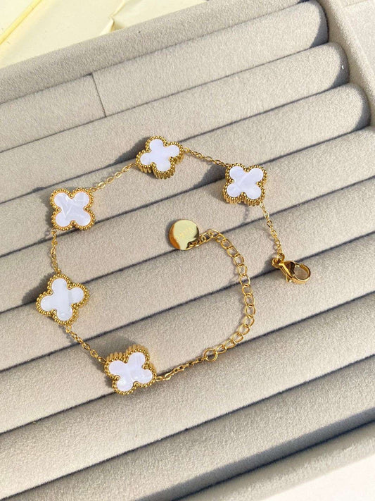 White 4 leaf Clover Bracelet