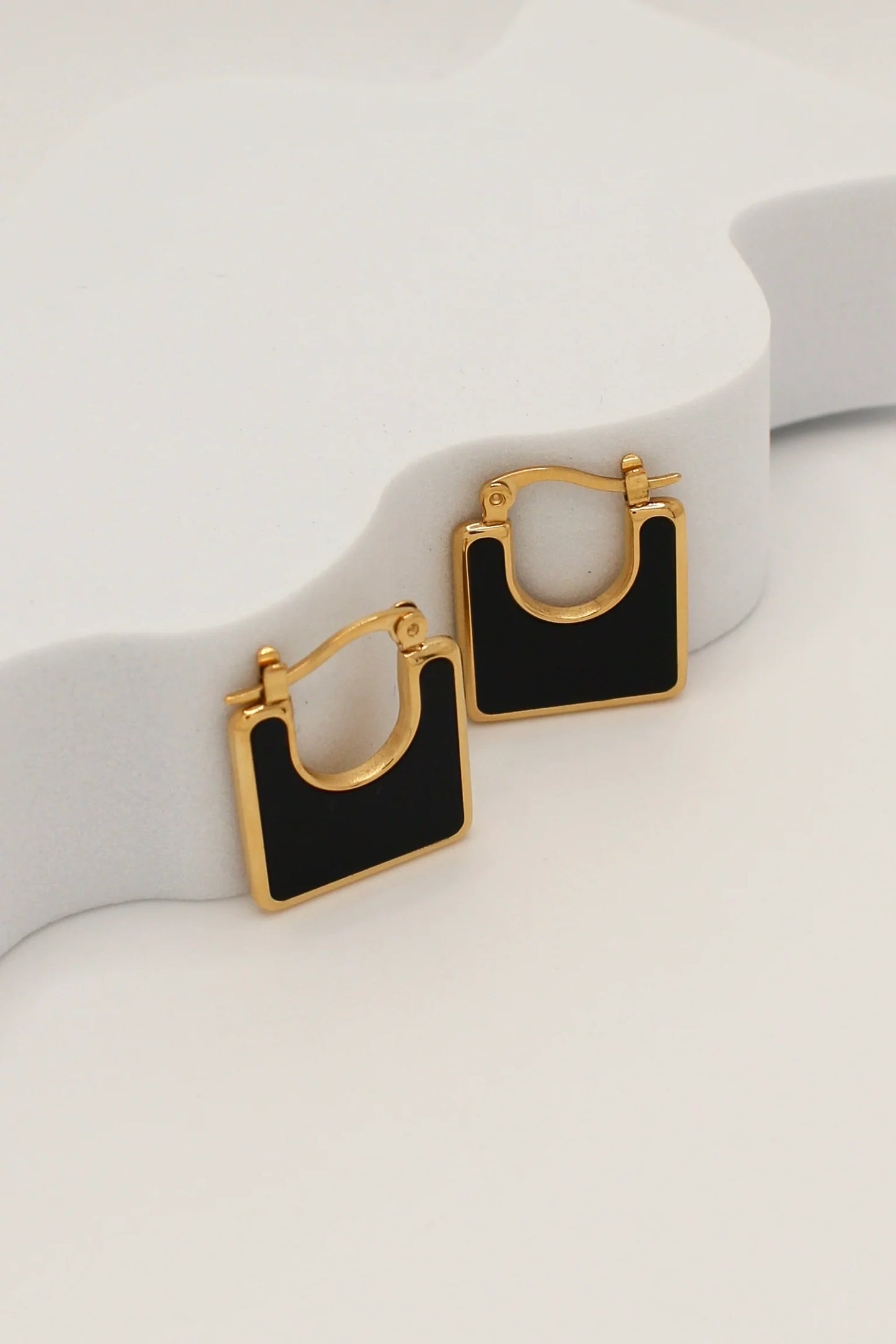 lack & Gold Geometric Hoop Earrings – Stainless Steel | Azmira’s Jewels