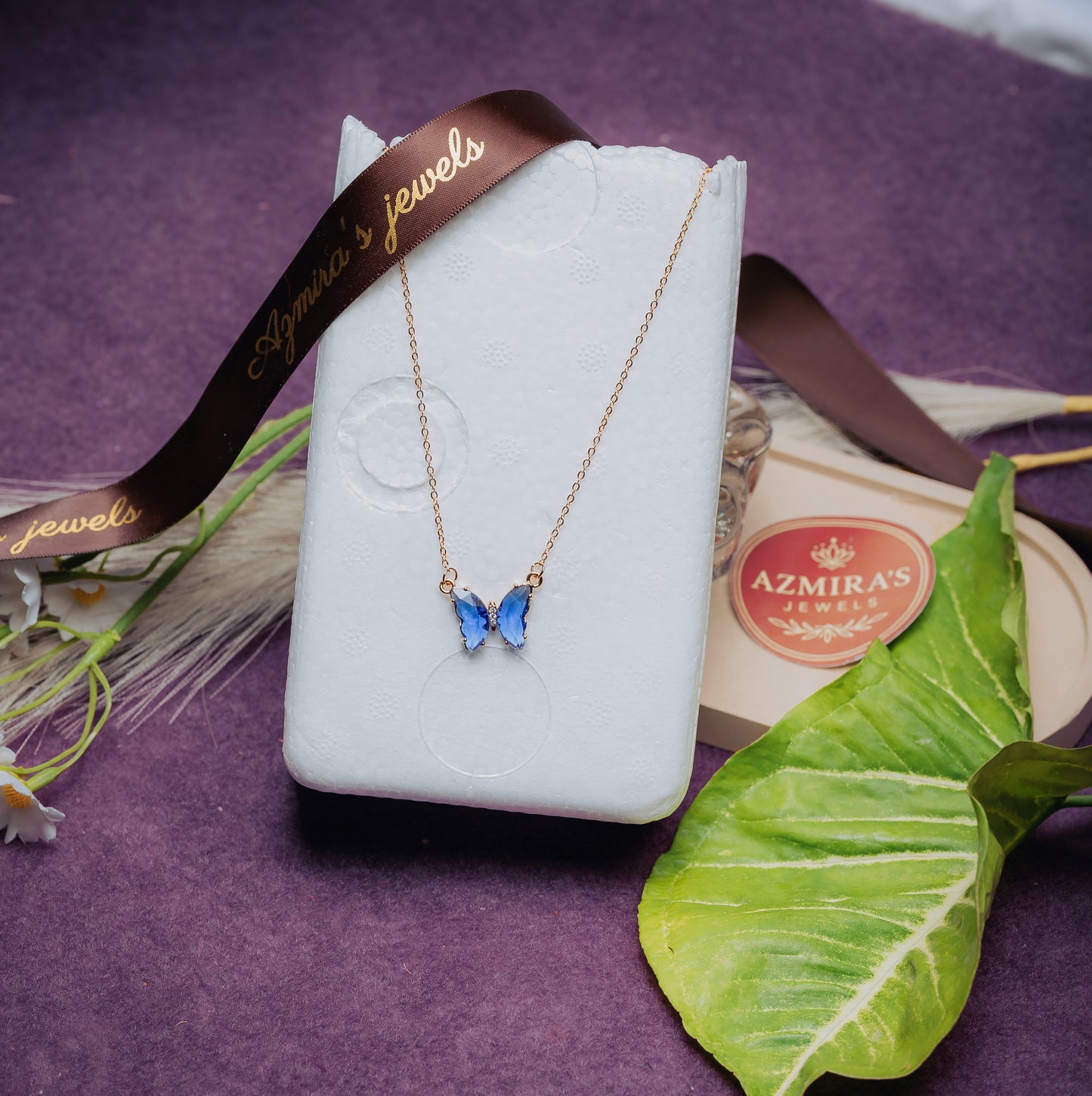 Blue Butterfly Pendant Necklace – Gold Chain | Azmira’s Jewels