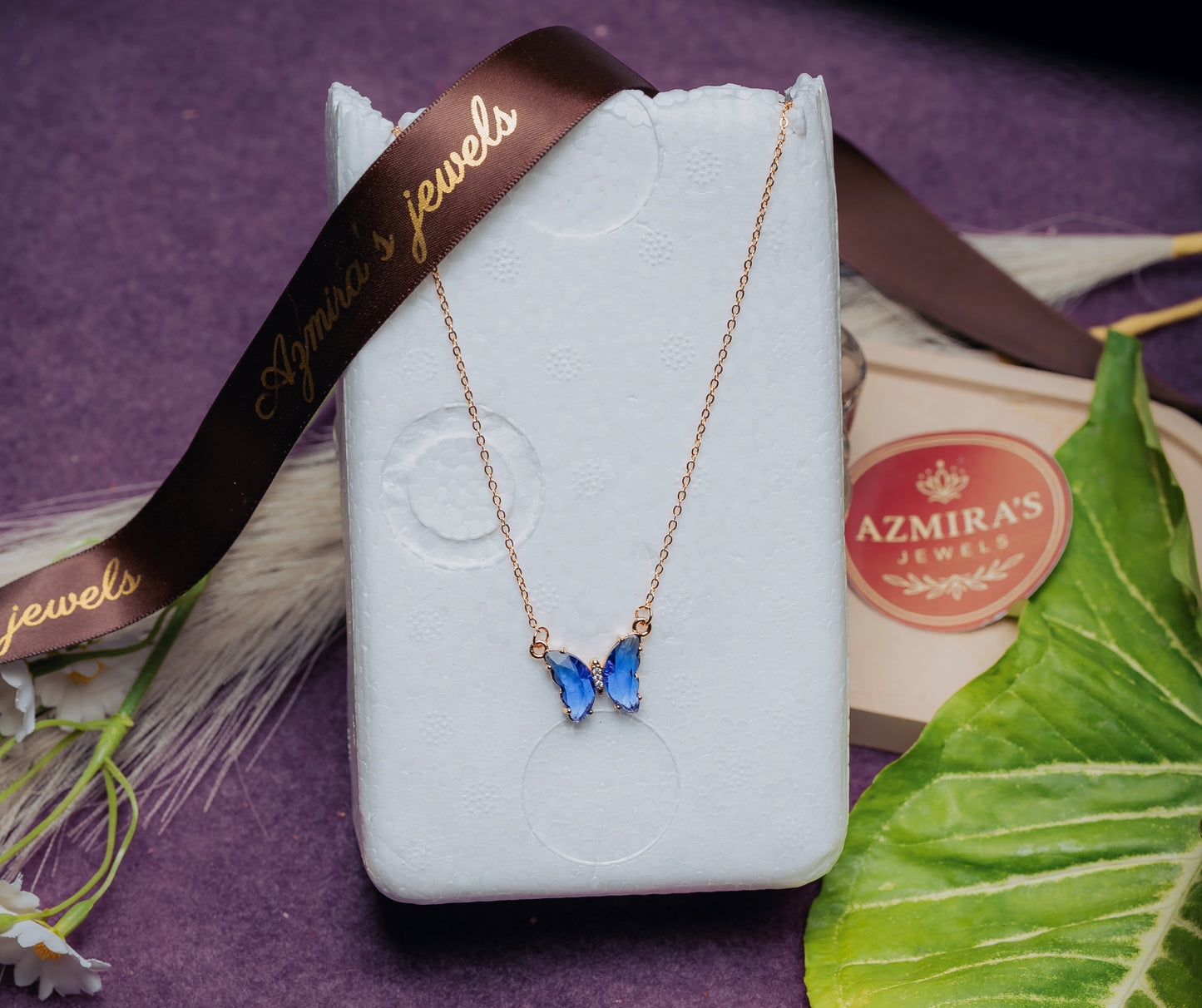 Blue Butterfly Pendant Necklace – Gold Chain | Azmira’s Jewels