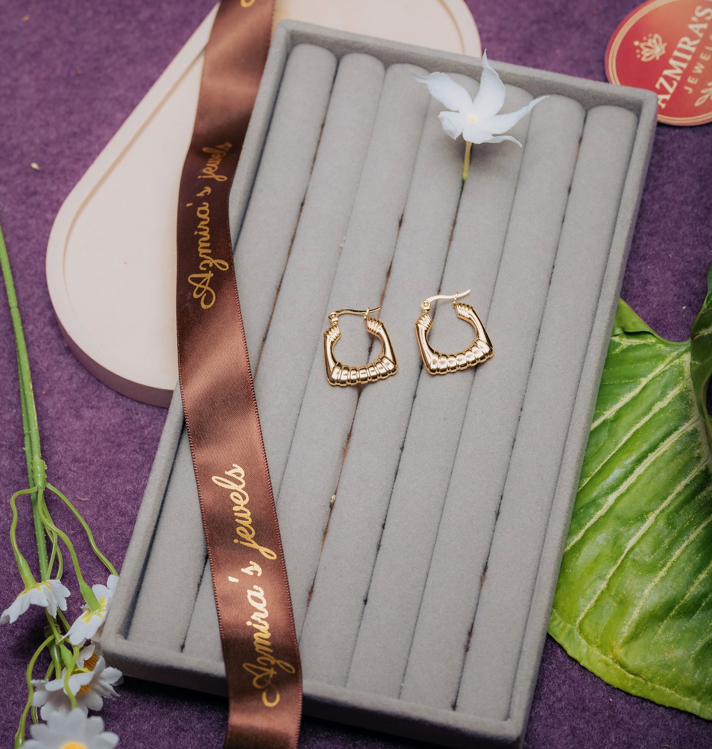 Gold Beaded Square Hoop Earrings – Stainless Steel | Azmira’s Jewels