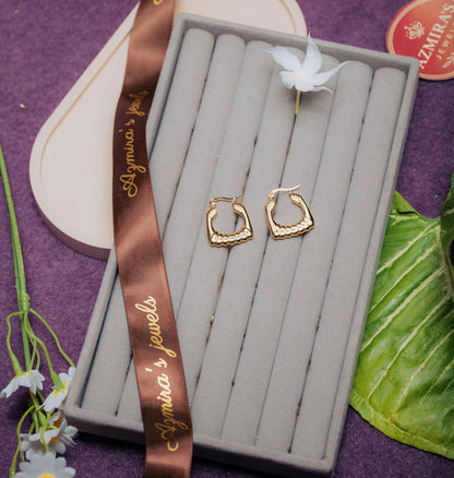 Gold Beaded Square Hoop Earrings – Stainless Steel | Azmira’s Jewels