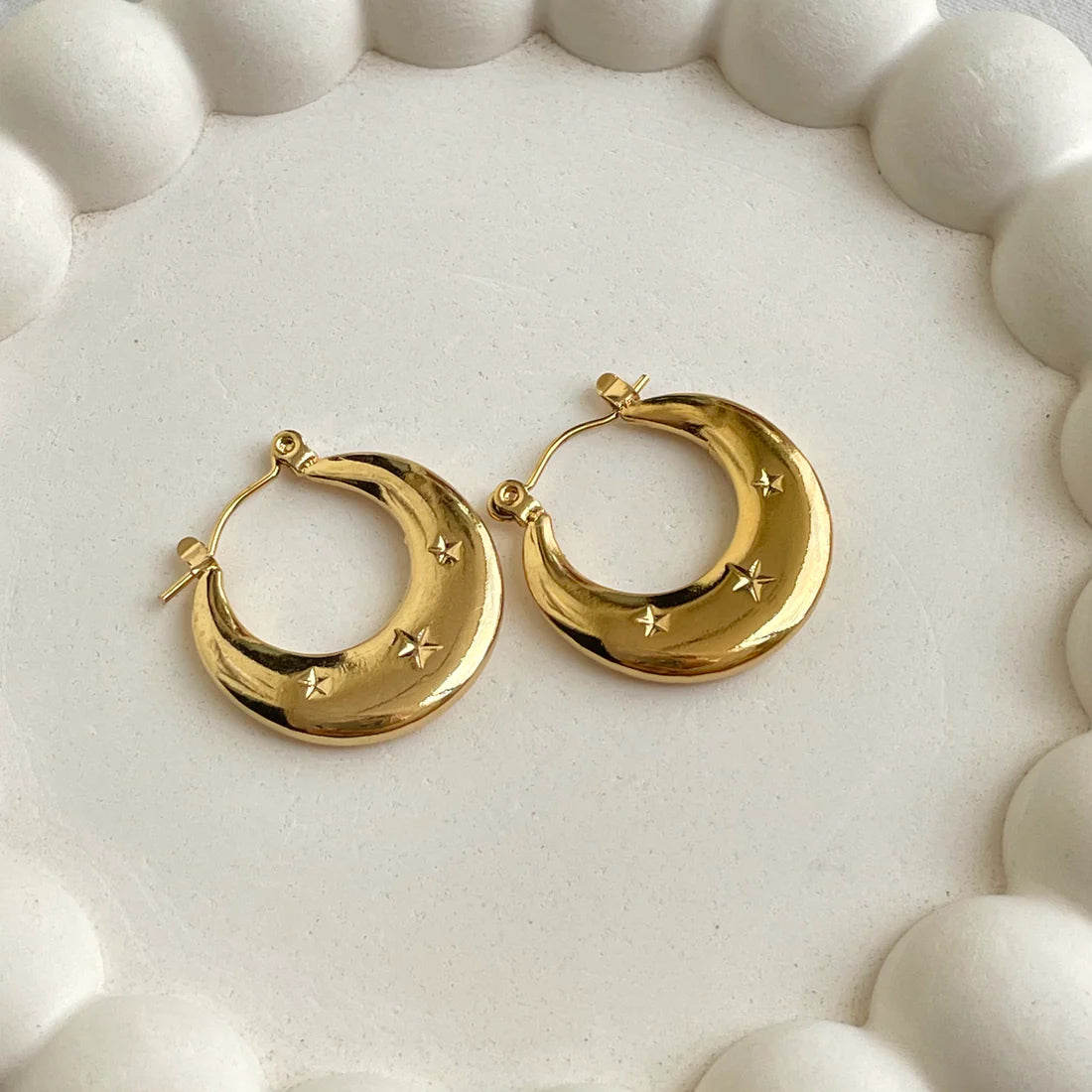 Gold Crescent Hoop Earrings – Stainless Steel | Azmira’s Jewels