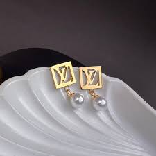 LV Inspired Pearl Earrings Stud Earrings with Pearl Drop – Stainless Steel | Azmira’s Jewels