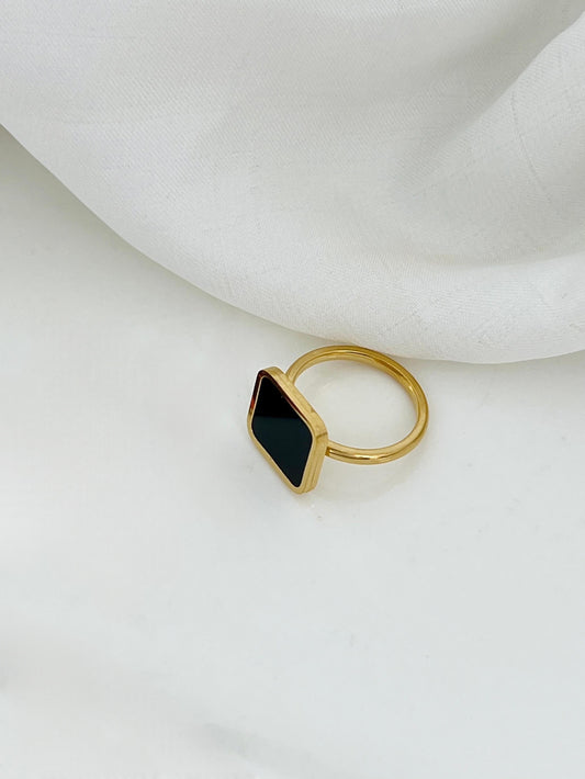 Square Nug Black & Gold Ring – Bold Two-Tone Statement Piece