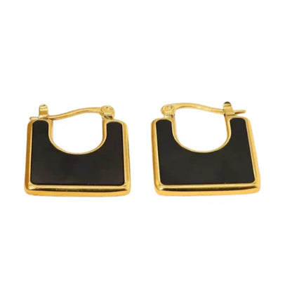 lack & Gold Geometric Hoop Earrings – Stainless Steel | Azmira’s Jewels